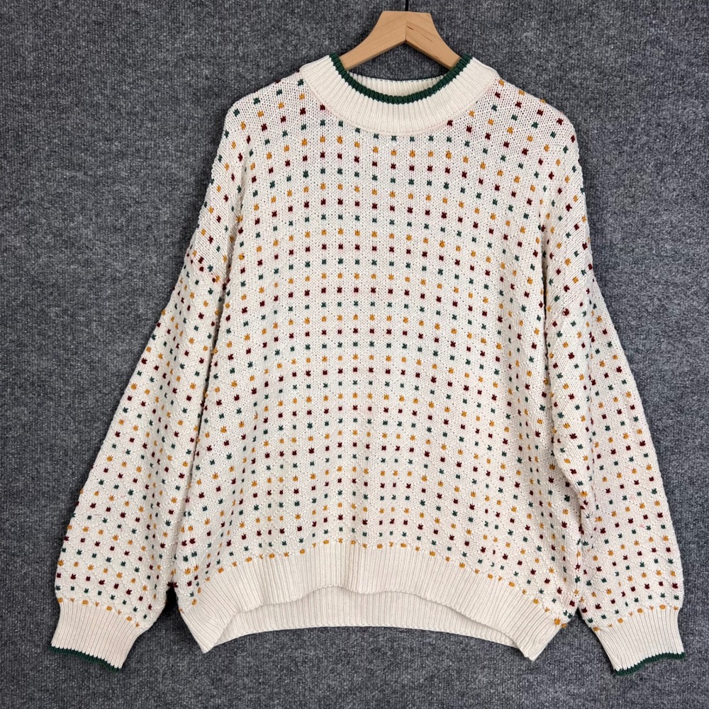 Vintage Eddie Bauer Sweater Mens XL Polka Dot Knit Cotton USA Made
